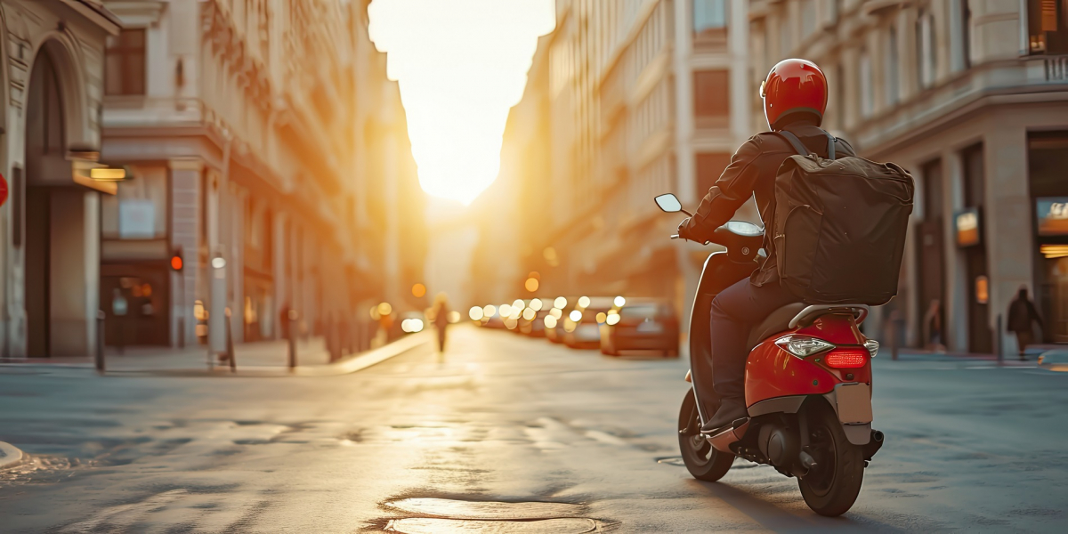 Homme roulant en ville sur son scooter Homme roulant en ville sur son scooter